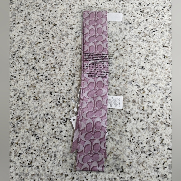 Coach Signature Print Silk Skinny Scarf in Lilac - Picture 5 of 7